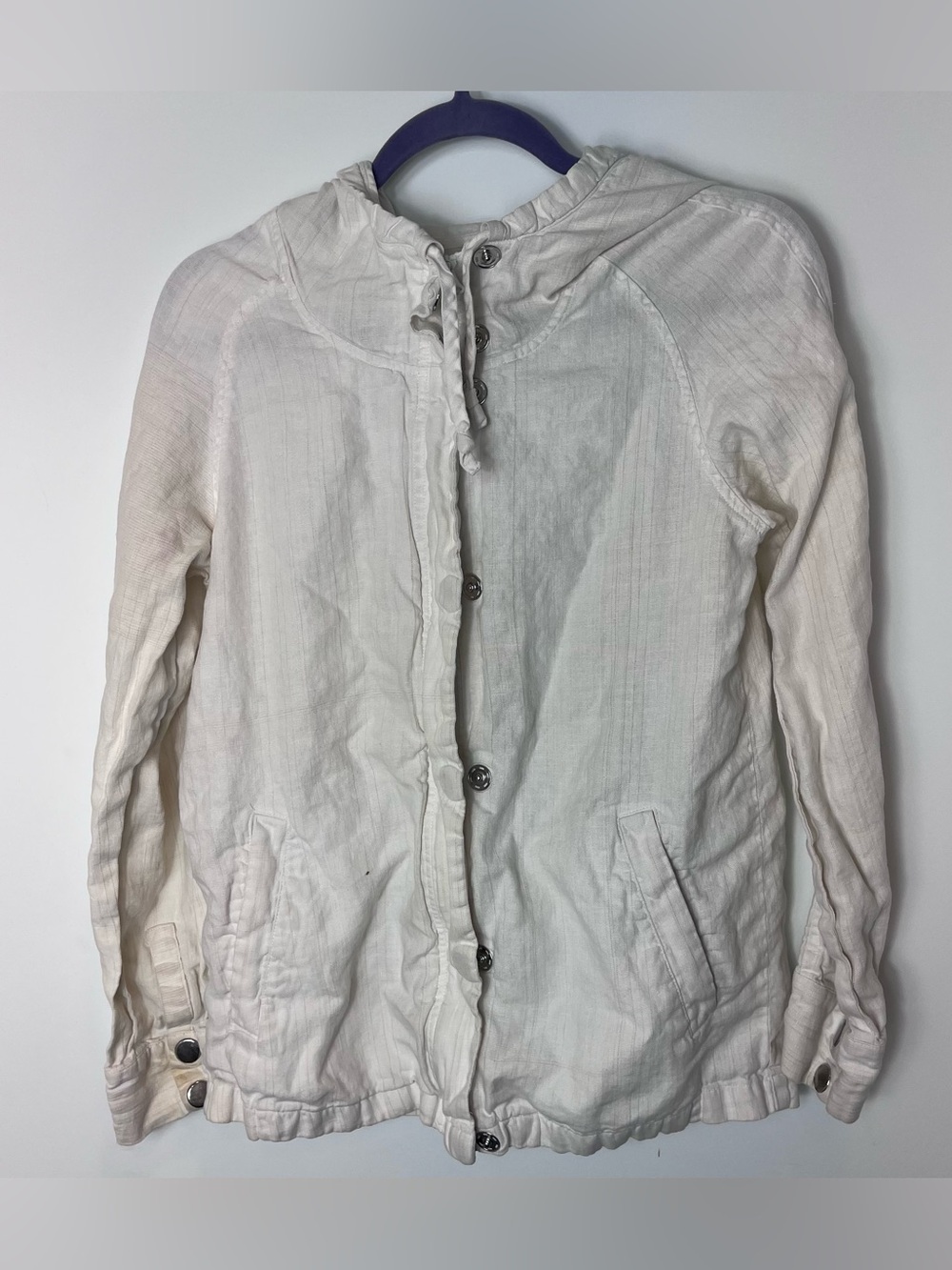 Vintage GAP 100% Linen Hooded Jacket Casual Y2K Lightweight Button-Front Small